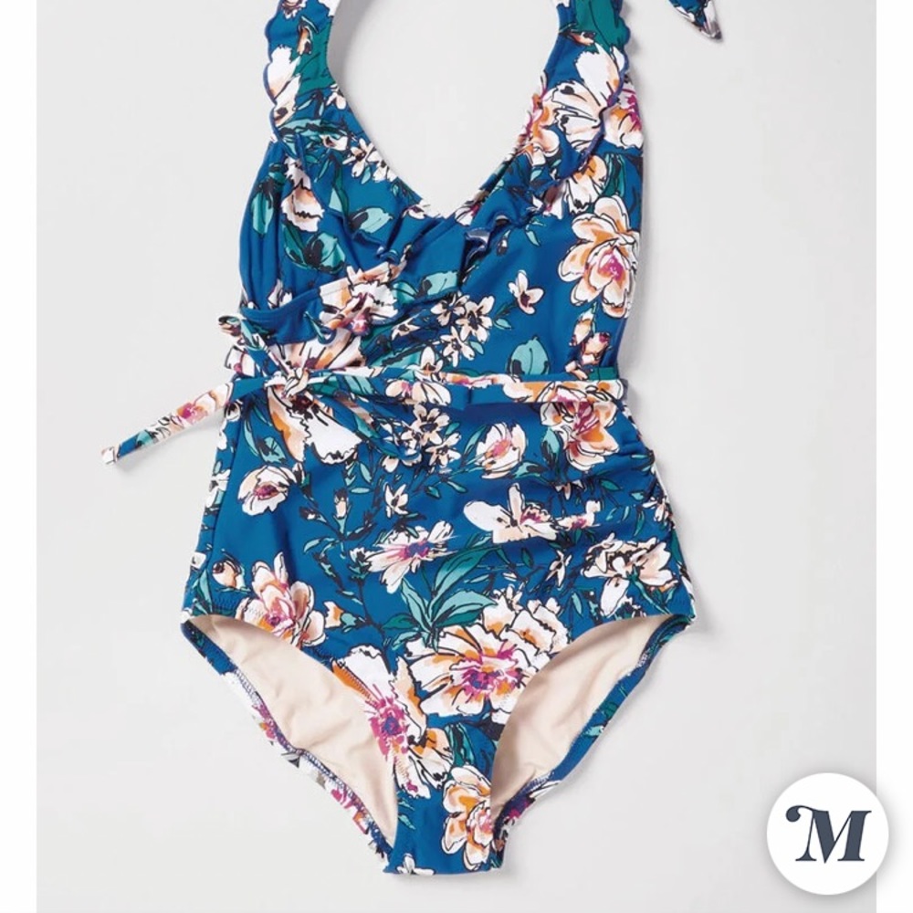 ModCloth Reese Blue Floral One Piece Swimsuit S - Picture 4 of 5